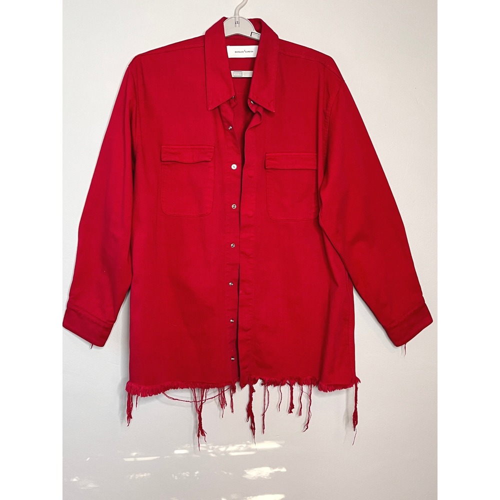 MARQUES ALMEIDA Oversized Denim Shirt Jacket Shacket Red M‎ 90s Grunge Luxury